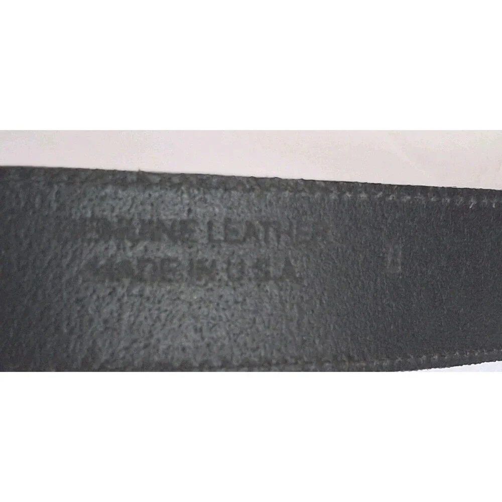 Vtg Avignon Leather Wide Statement Belt Large Black Silver Buckle USA Made Y2K